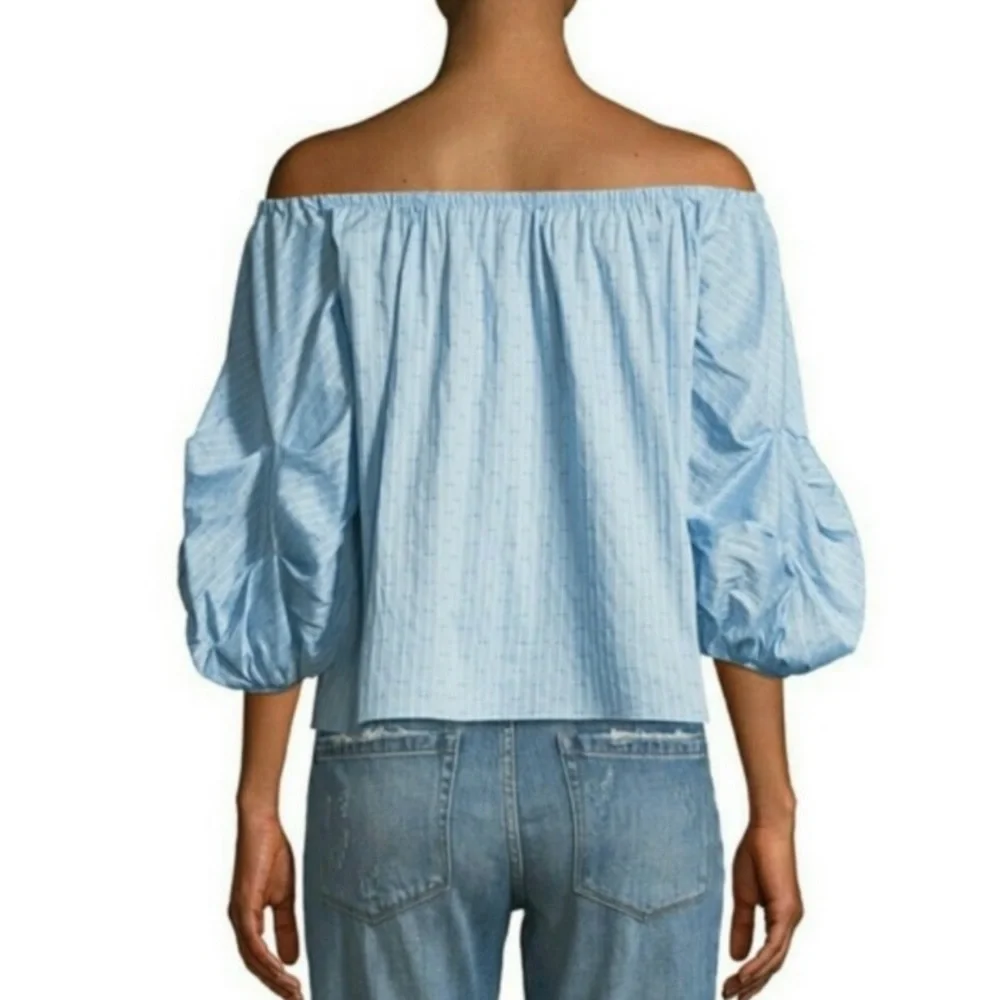 🇺🇸 CECE Blue Off-the-shoulder Balloon-sleeve Blouse NWT M - Picture 4 of 16